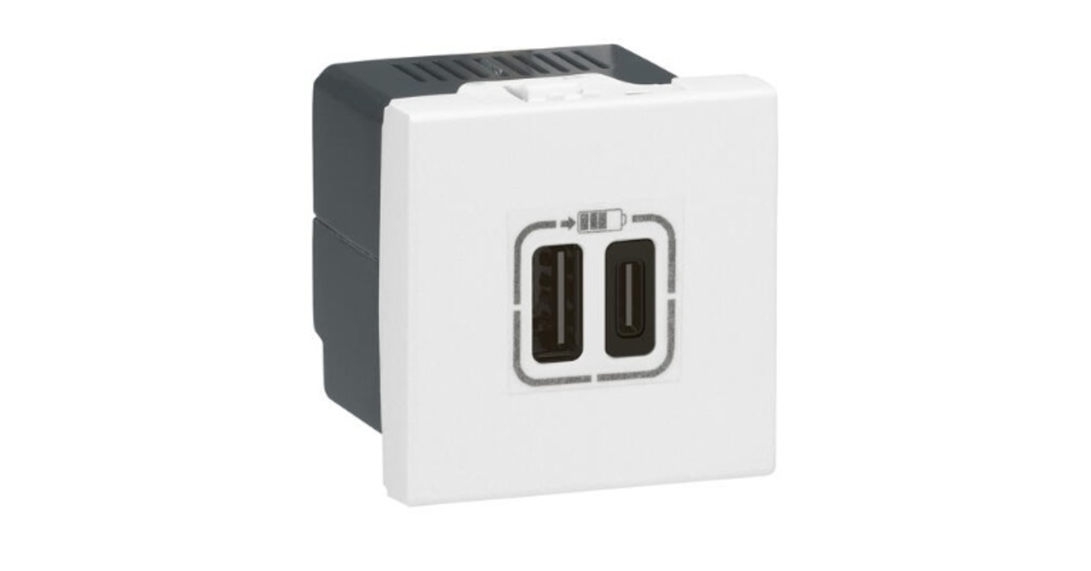 Prise USB Legrand Mosaic 077591 - 1 Module Blanc 230V 7,5W - Type-A